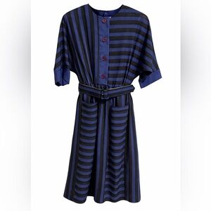 Striped Long Sleeve Dress - Blue and Black
